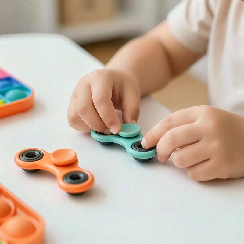 Child playing with a fidget spinner