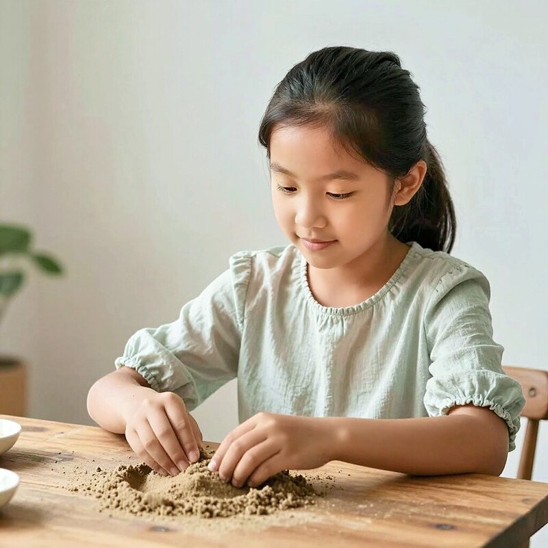 Child engaging in tactile sand play